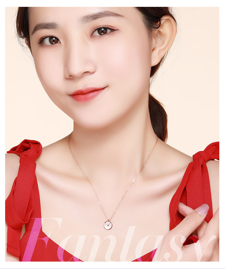 潮宏基 琉转-幸福摩天轮 18k金项链女士玫瑰金吊坠母贝彩金项链金链子