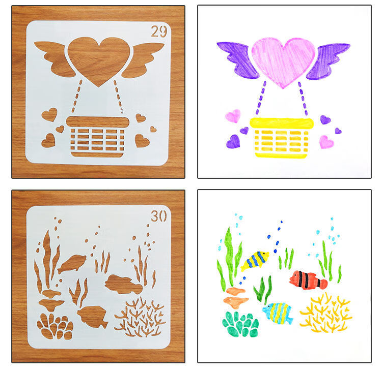 镂空画模板儿童绘画工具小学生手抄报神器手账画画diy相册花边尺p