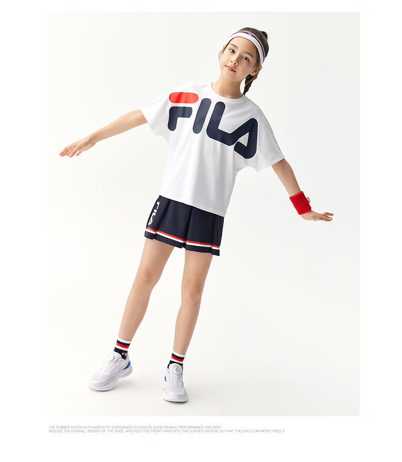 fila斐乐童装女童短袖t恤2022夏装新款中大儿童洋气纯棉宽松半袖火红