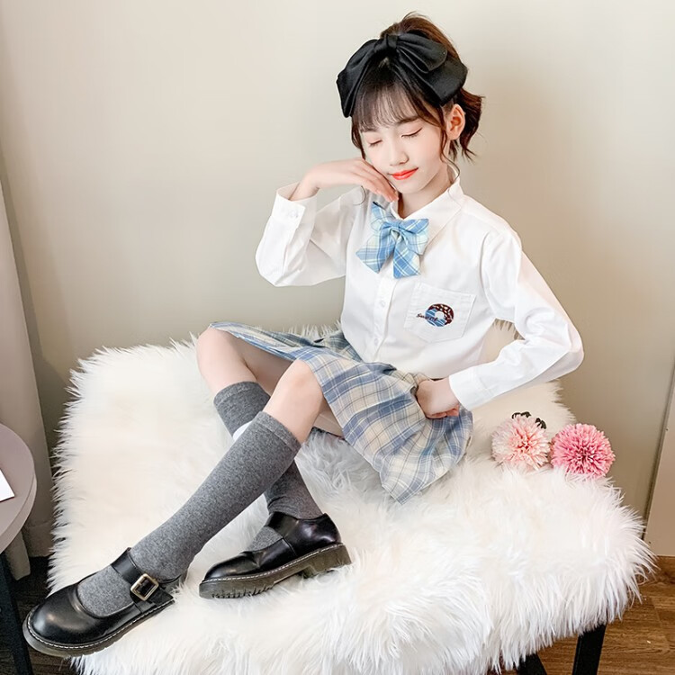 南极人品牌童装 儿童jk套装裙 女童衬衫短裙两件套裙公主校服儿童