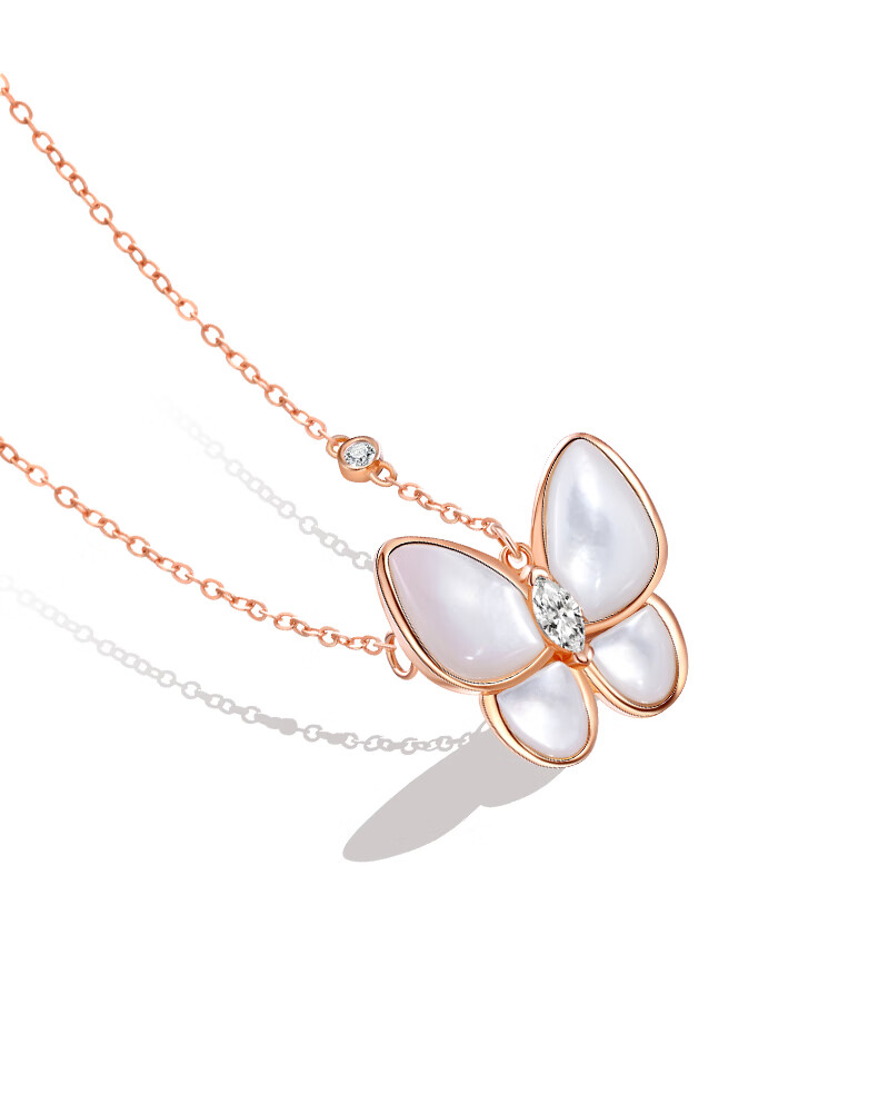 蝴蝶项链女白贝母纯银轻奢小众锁骨链简约气质2021年新款女毛衣链