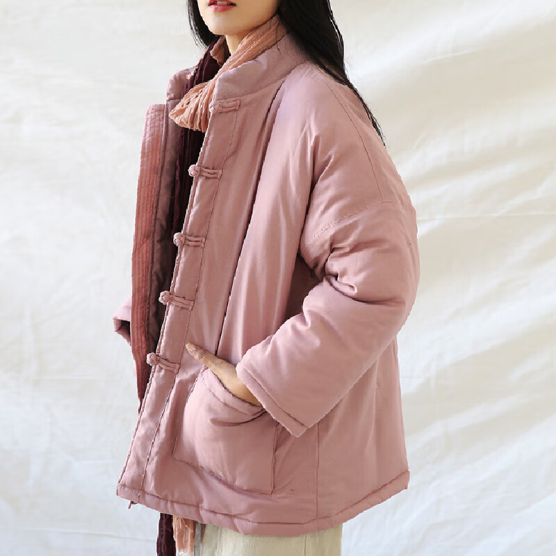 如素慢衣休闲文艺简约复古棉麻棉服女式上装夹棉御寒保暖宽松立领盘扣