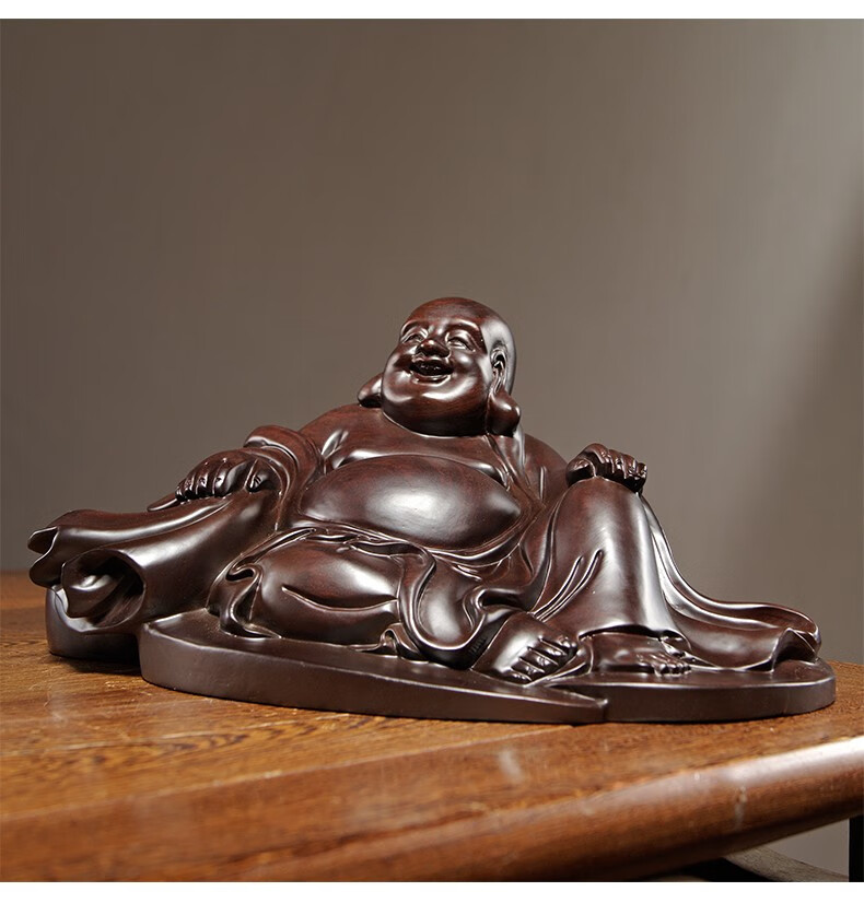 唐砖木雕弥勒佛摆件实木雕刻坐笑佛卧佛像工艺品家居饰品桌面摆设整木