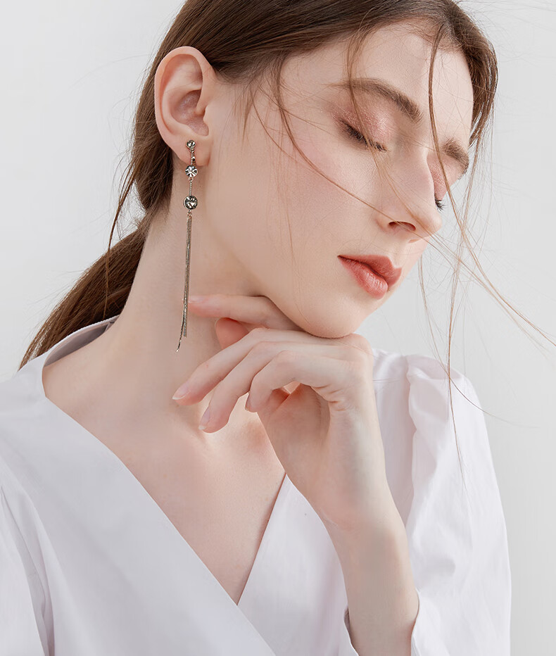 高级感耳夹长款无耳洞女学生可夹式耳环流苏气质仙气森系超仙耳饰白色