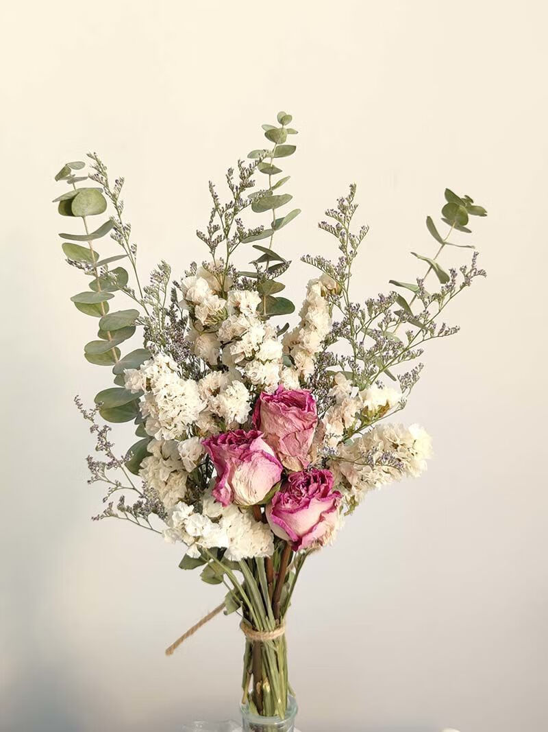 玫瑰干花混搭花束 勿忘我diy客厅房间真花摆件 ins北欧风家居装饰 黄