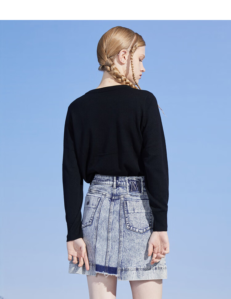 miidii/谜底21春新品时髦减龄雪花洗水棉质牛仔短半身裙211mb0005