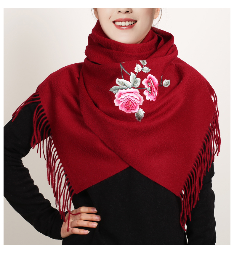 围巾女冬季保暖色手工牡丹花苏绣礼品礼盒装送妈妈婆婆生日礼物长辈
