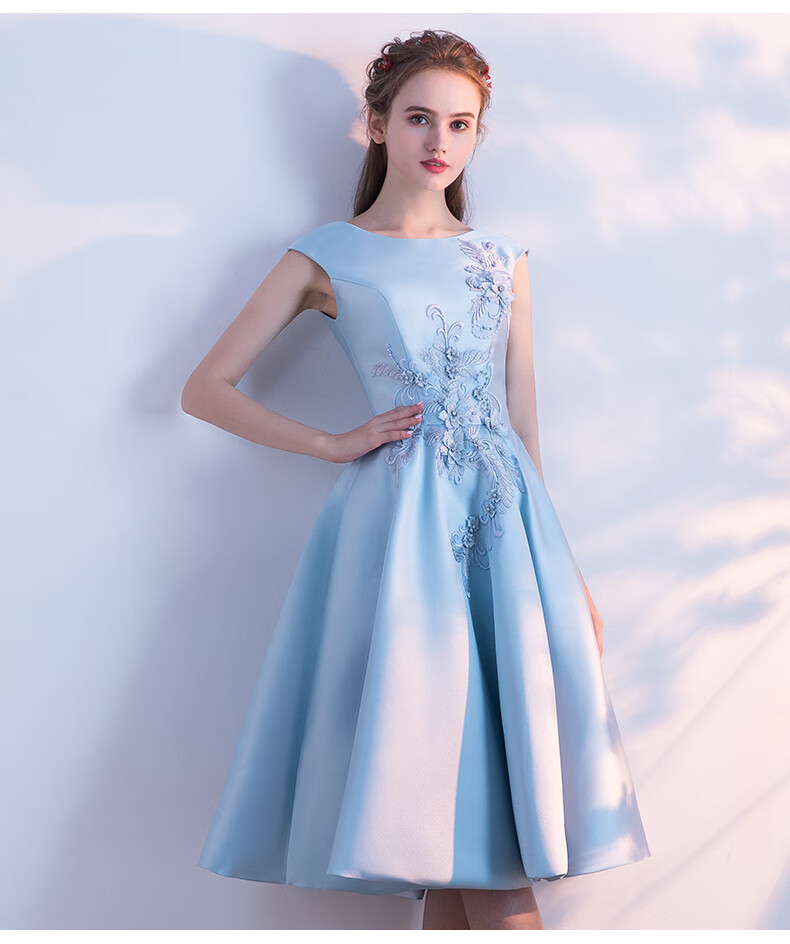 阿亨150小个子成人礼服生日宴会平时可穿蓝色晚礼服女新款宴会气质