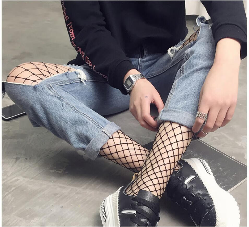 荷棠梦渔网连裤袜丝袜原宿网格袜性感简约连裤袜 黑色大网【一条装】