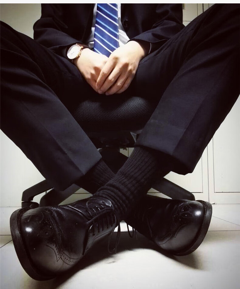 浪莎男士商务长袜男绅士商务男袜高端正装皮鞋袜子黑色日本中长筒性感