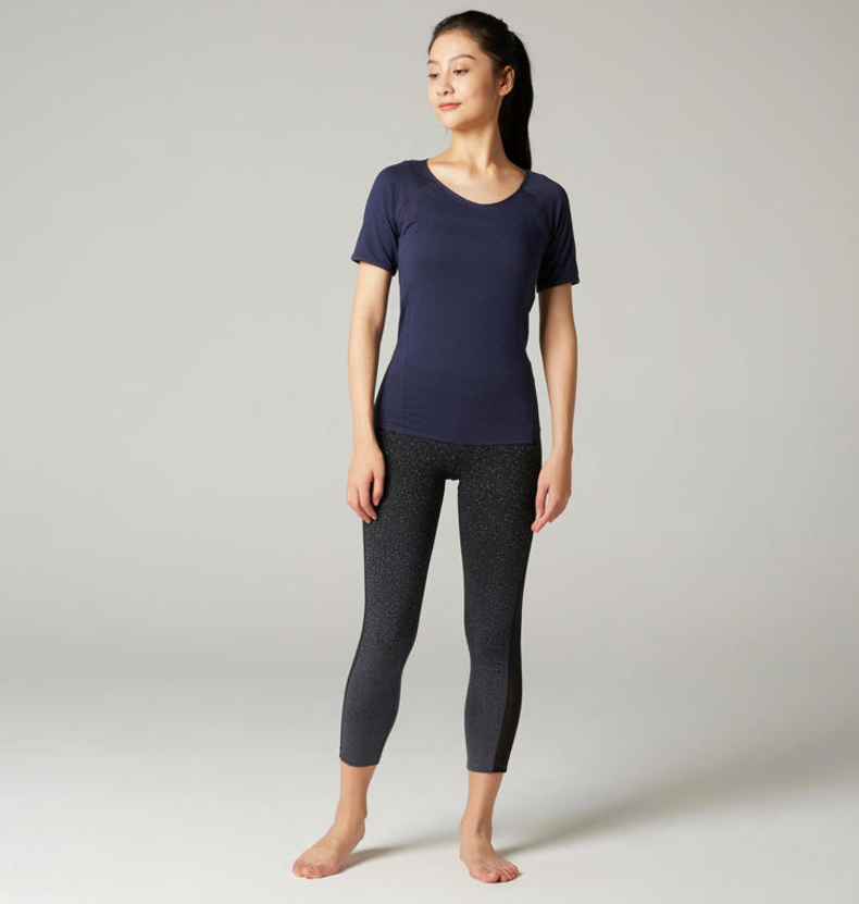 迪卡侬健身瑜伽服女薄款跑步速干上衣运动短袖夏季t恤女装gypwl 蓝