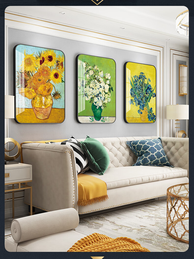 家居室内背景墙壁画轻奢高档欧式水晶烤瓷墙画a丰收景象金色铝合金