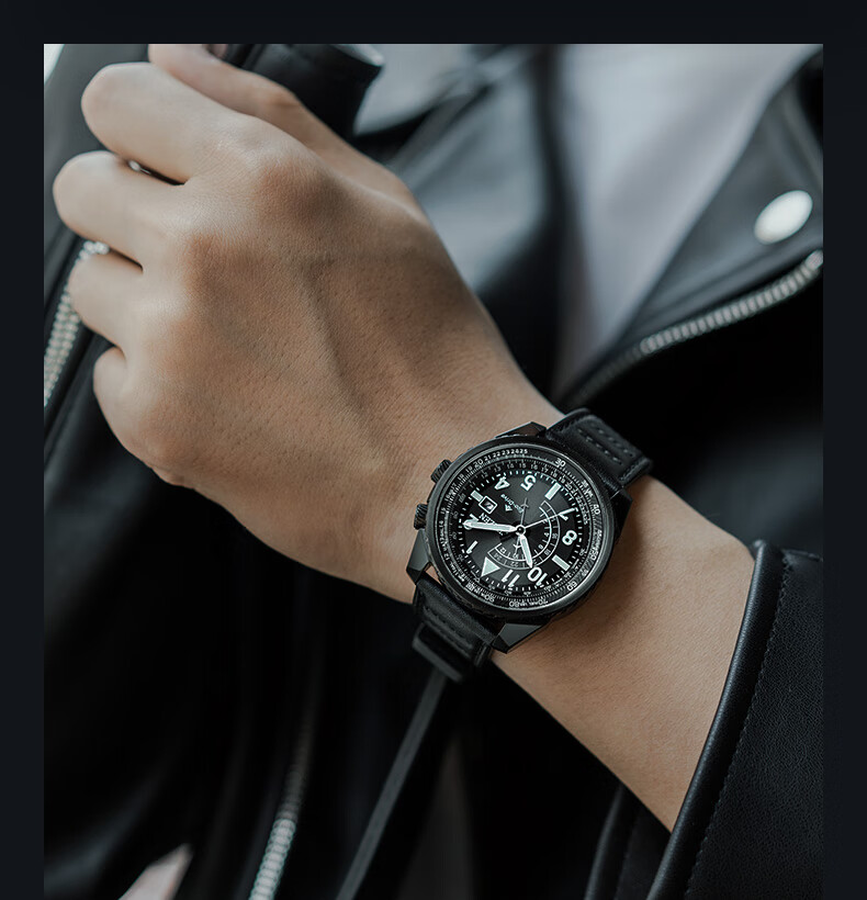 citizen西铁城夜鹰光动能手表夜光深度防水男士运动休闲腕表黑盘皮带