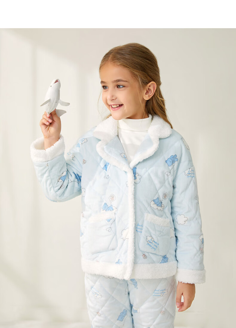 安奈儿童装女童冬装家居服套装新款法兰绒两件套睡衣裤子外穿加绒加厚