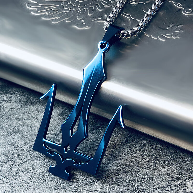 海王三叉戟金项链男潮嘻哈吊坠钛钢潮男毛衣链长款饰品挂件配饰赠女友