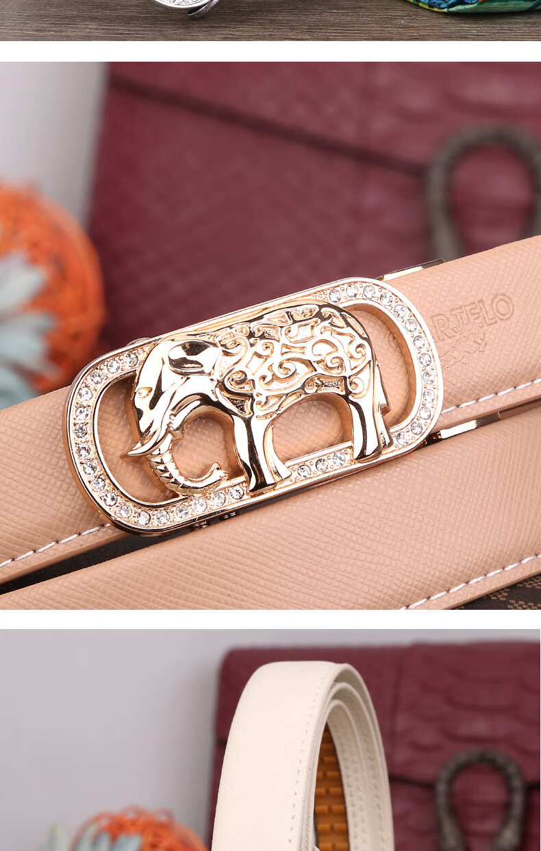 卡帝乐鳄鱼轻奢潮牌女士真皮自动扣皮带时尚百搭细腰带装饰韩版潮牛皮