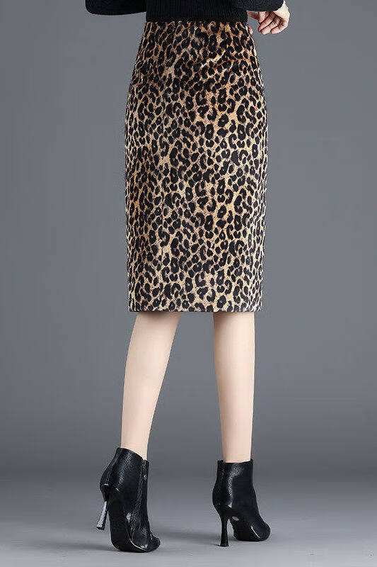 豹纹裹裙子2020年新款包臀高腰开衩半裙女中长款一步半身裙花包裙