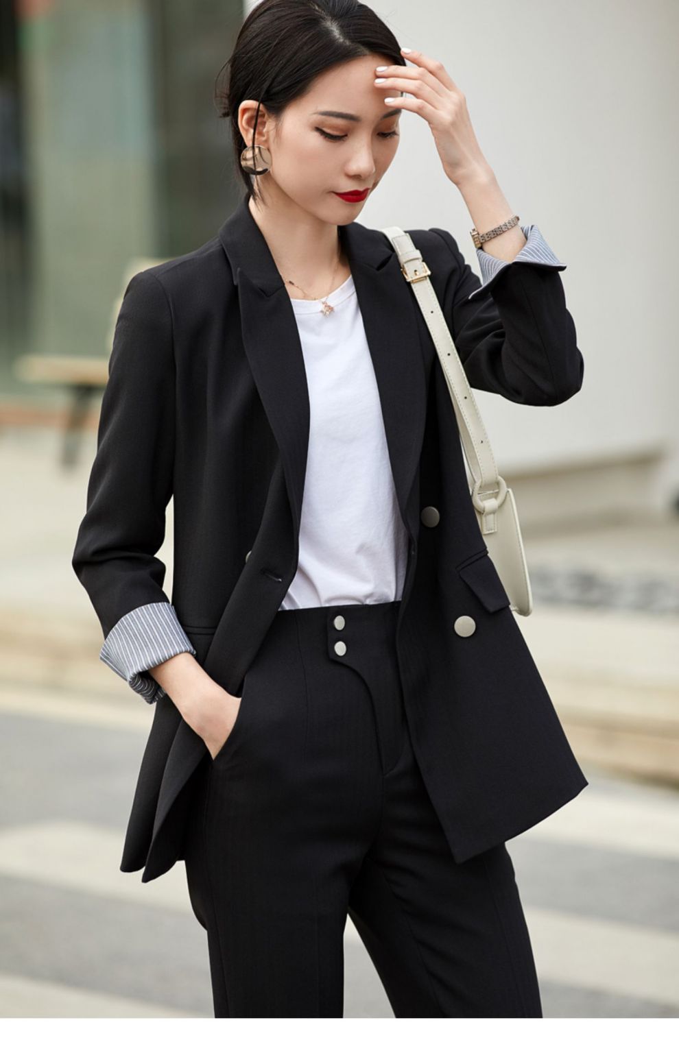 正装女大学生黑色春秋西装外套女士大学生职业套装正装套装小西服面试