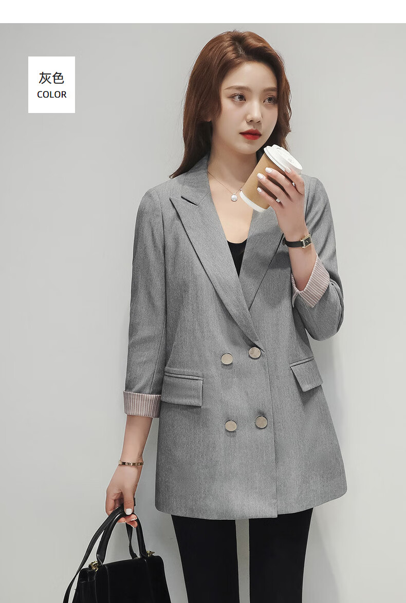 罗蒙女士西服2021春季新款时尚休闲中长款纯色百搭修身单西外套女