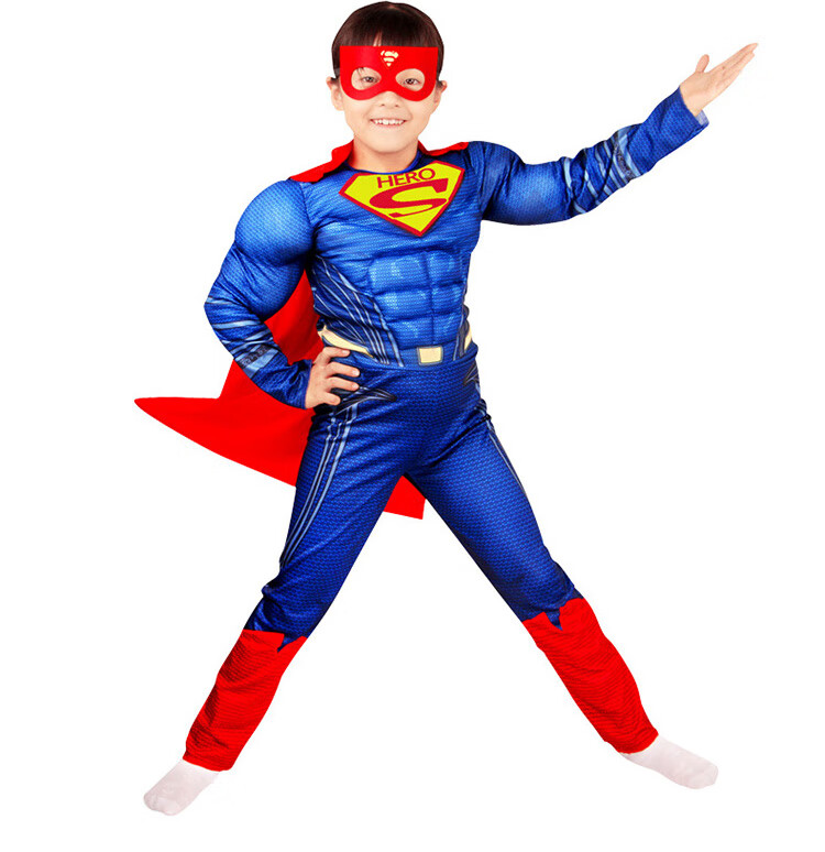 万圣节服装儿童肌肉款演出服复仇者联盟cosplay钢铁侠黑豹超人披风