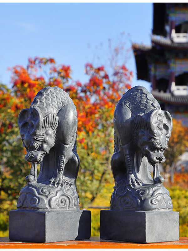 葵影新品石雕石头青石吸水兽蚣蝮门口摆件避水镇水兽门墩家居装饰原石