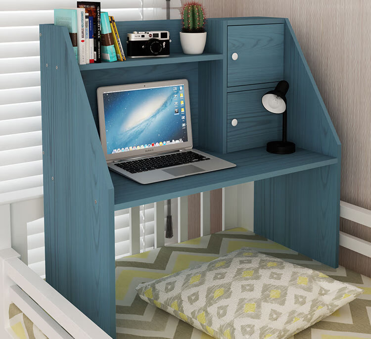 学生宿舍床上书桌铺书桌寝室笔记本电脑桌带书架简约学习桌子 斜边暖