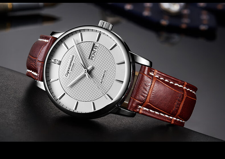 安普里阿米尼手表 全自动商务防水双日历钢带 男士手表钢带腕表 9022