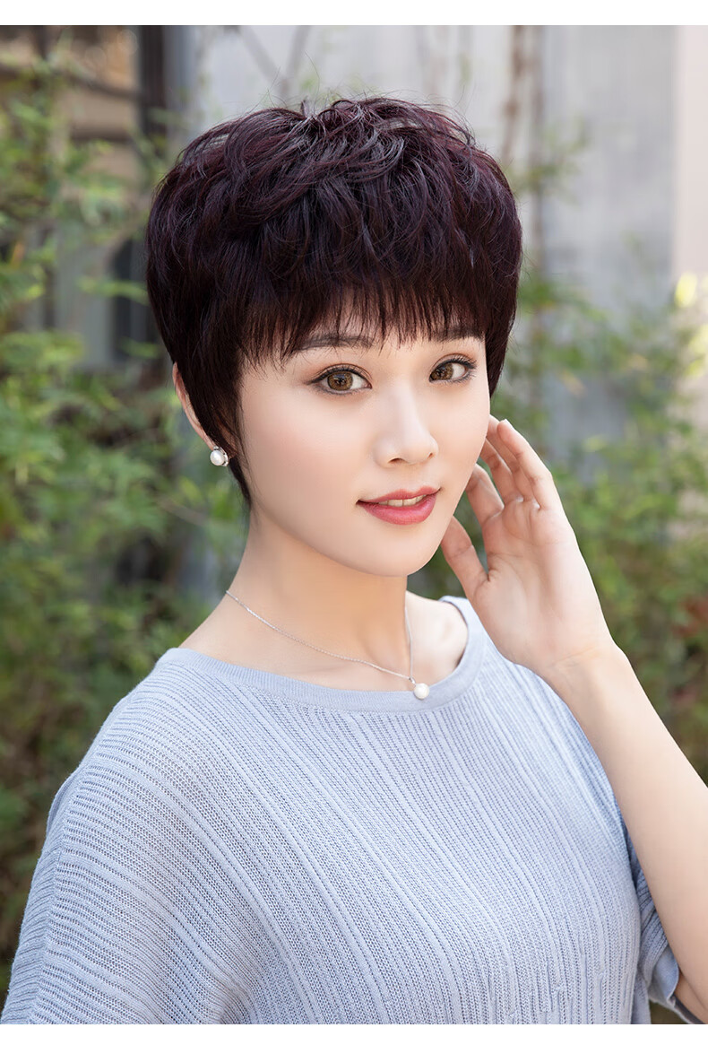 阿丝芬 假发女短发 短卷发中老年全头套 送妈妈假发套真人发丝真发