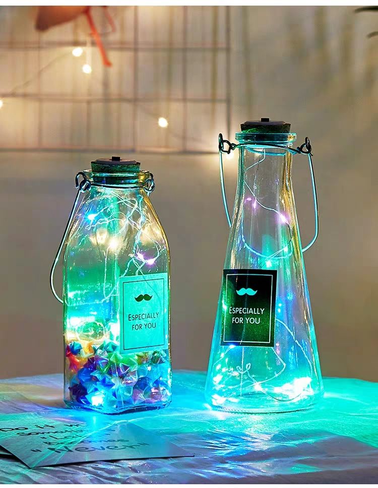 家锦美新款北欧风家装创意漂流瓶许愿瓶木塞led灯心愿瓶装折星星玻璃