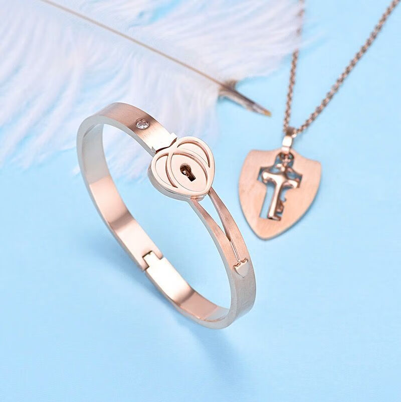 京选臻品同心锁情侣手链一对男情侣锁互锁情侣项链手镯锁钥匙情侣礼物