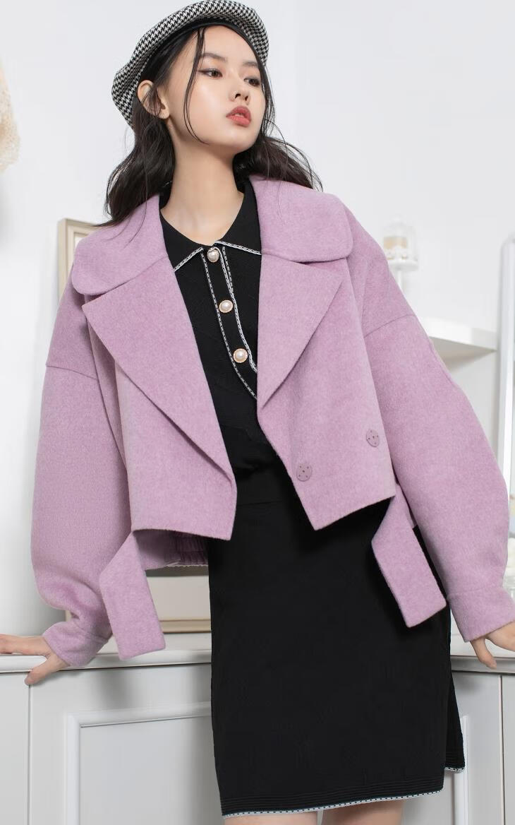 only2021春季新款短款呢子含羊毛厚外套毛呢大衣女12114t001 c78 丁香