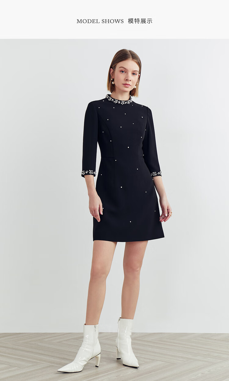 obbligato奥丽嘉朵2021春季新款黑色a版重工珠钻礼服连衣裙1c61105780