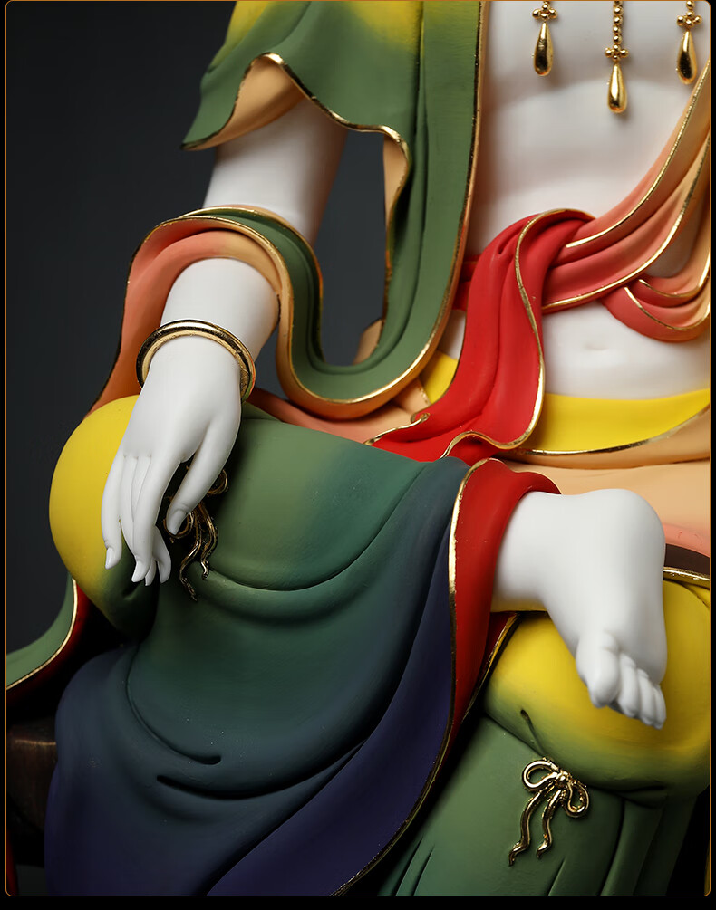 戴玉堂 极彩坐岩自在观音菩萨佛像居家礼佛供奉客厅办公室摆件德化白