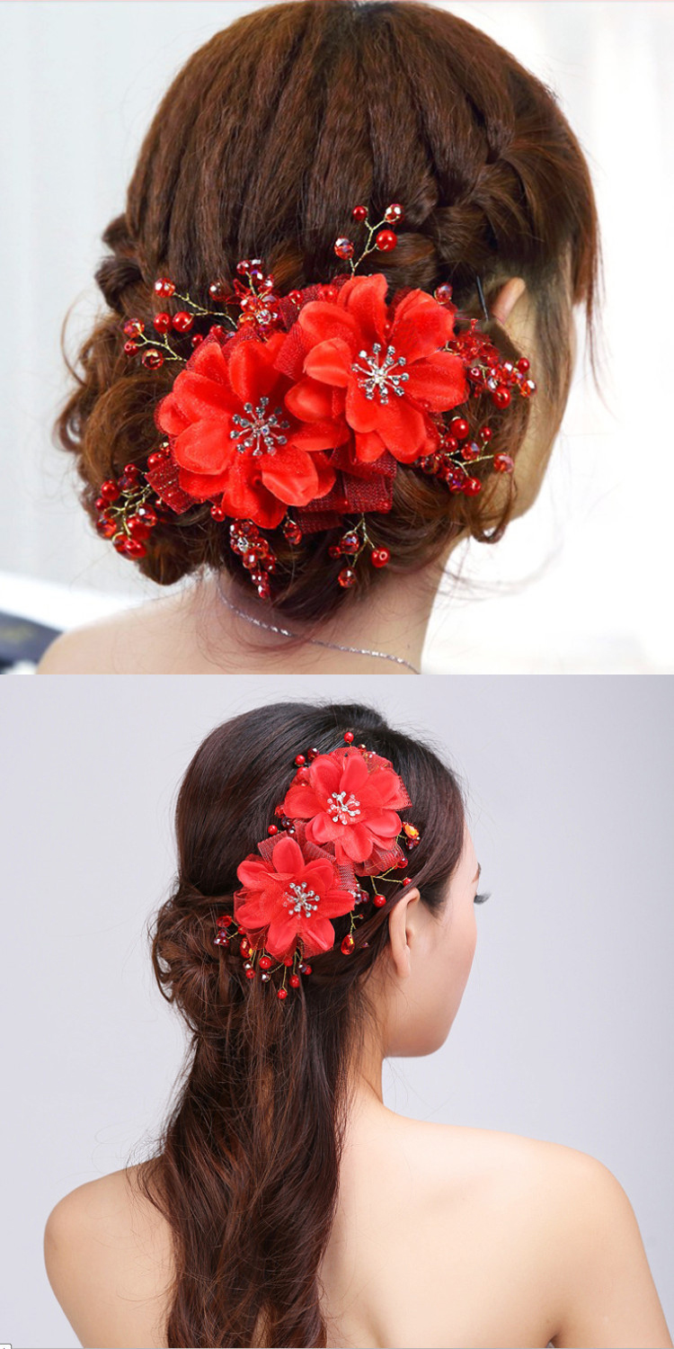 中式盘发红色头花新娘发饰发带旗袍走秀头饰结婚红色秀禾服发饰 金色