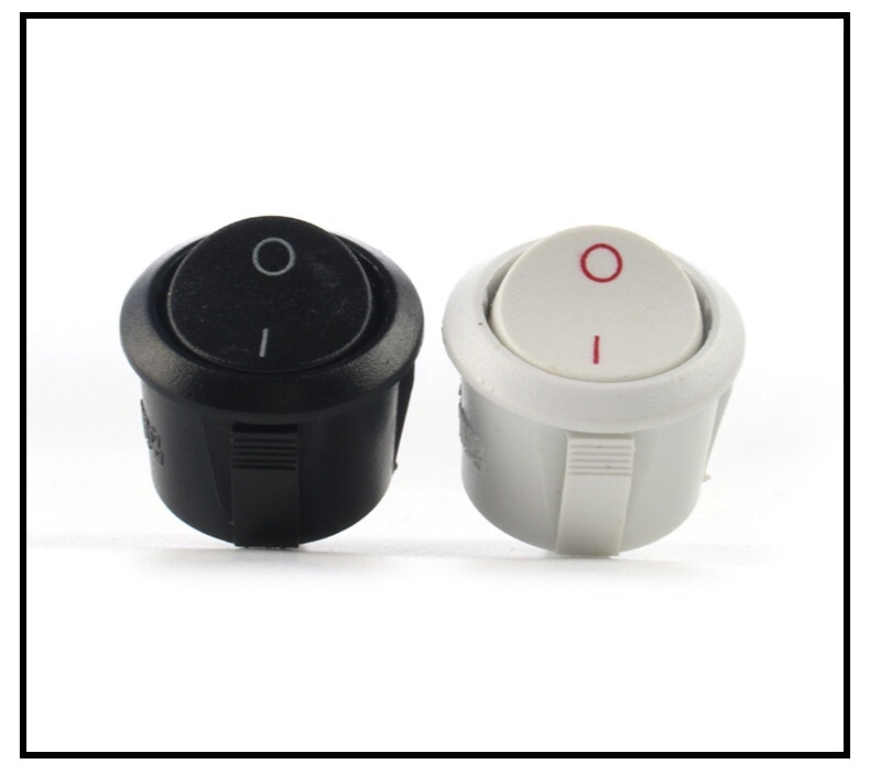 圆形电源开关圆型按钮开船型开关两脚两档家电器开关台灯具配件白色