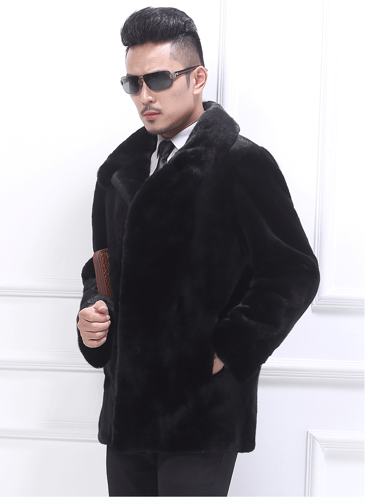 中长款中年整貂水貂皮大衣男士外套连帽 黑色 帽子款 m【图片 价格