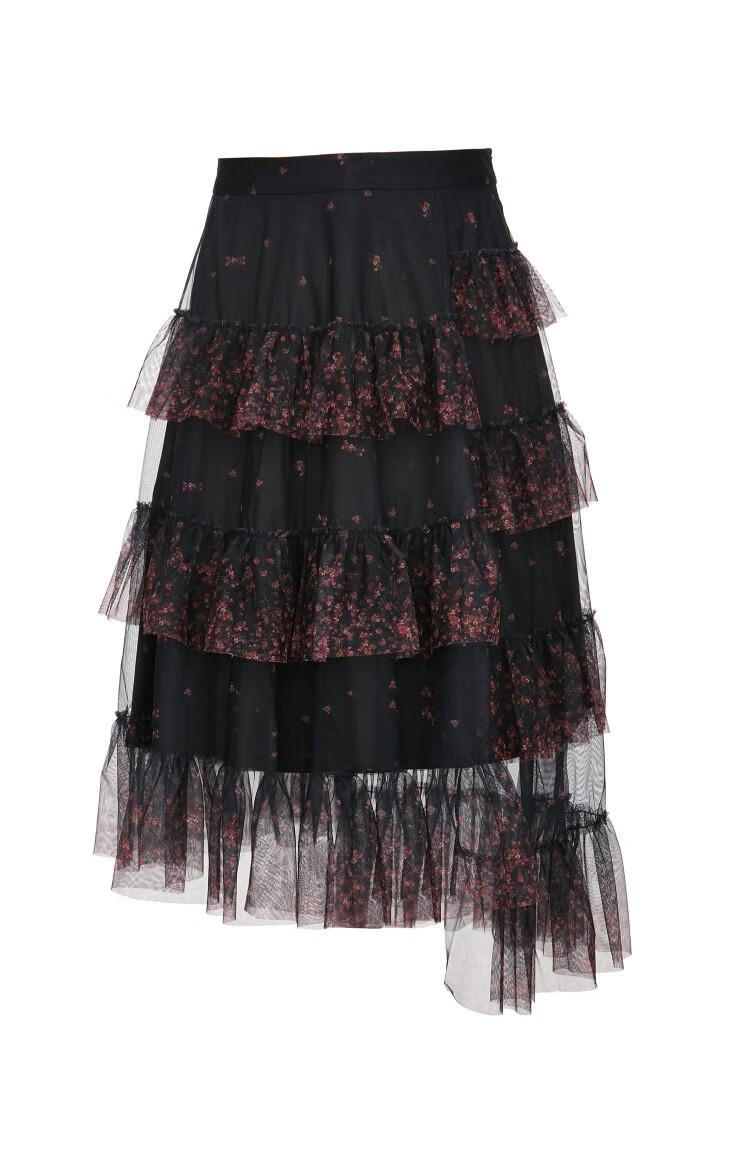 vero moda秋季新款碎花薄纱蛋糕裙半身裙320316008 s59黑色 170/72a