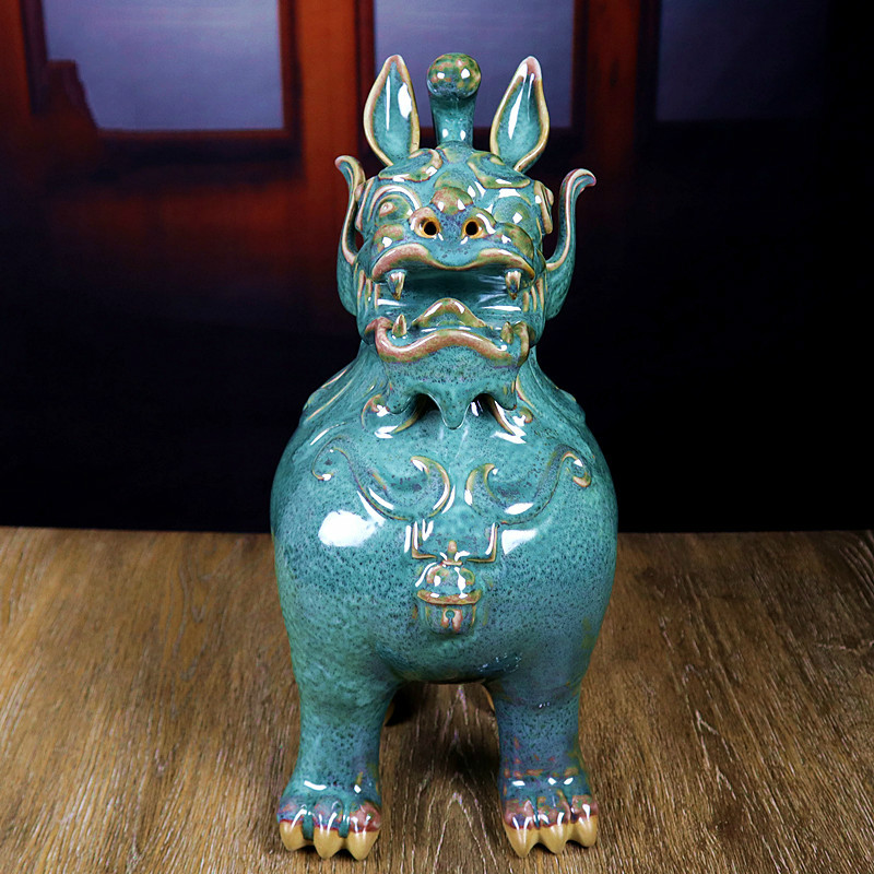 禹州钧瓷窑变大宋官窑同款天禄貔貅装饰乔迁开业礼钧窑摆件a款大号钻