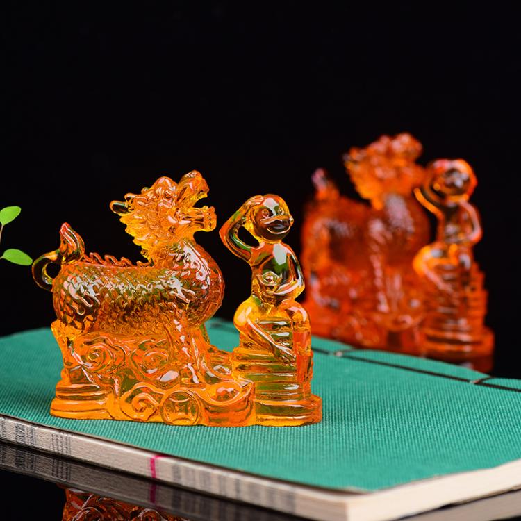 珒福源 开光2021年生肖属蛇吉祥物摆件麟猴拱吉摆设家庭办公汽车摆件