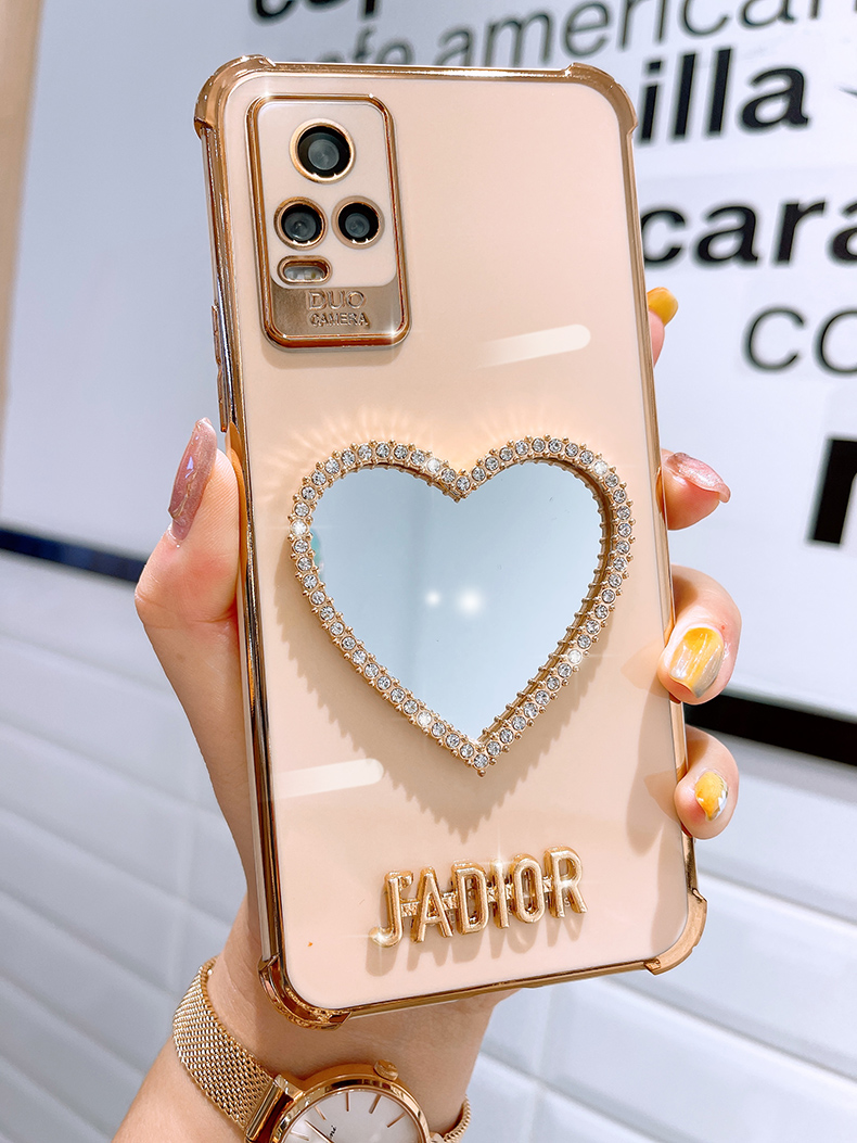 威布斯vivos7手机壳diy手工水钻爱心镜子s7保护套男女款电镀轻奢全包