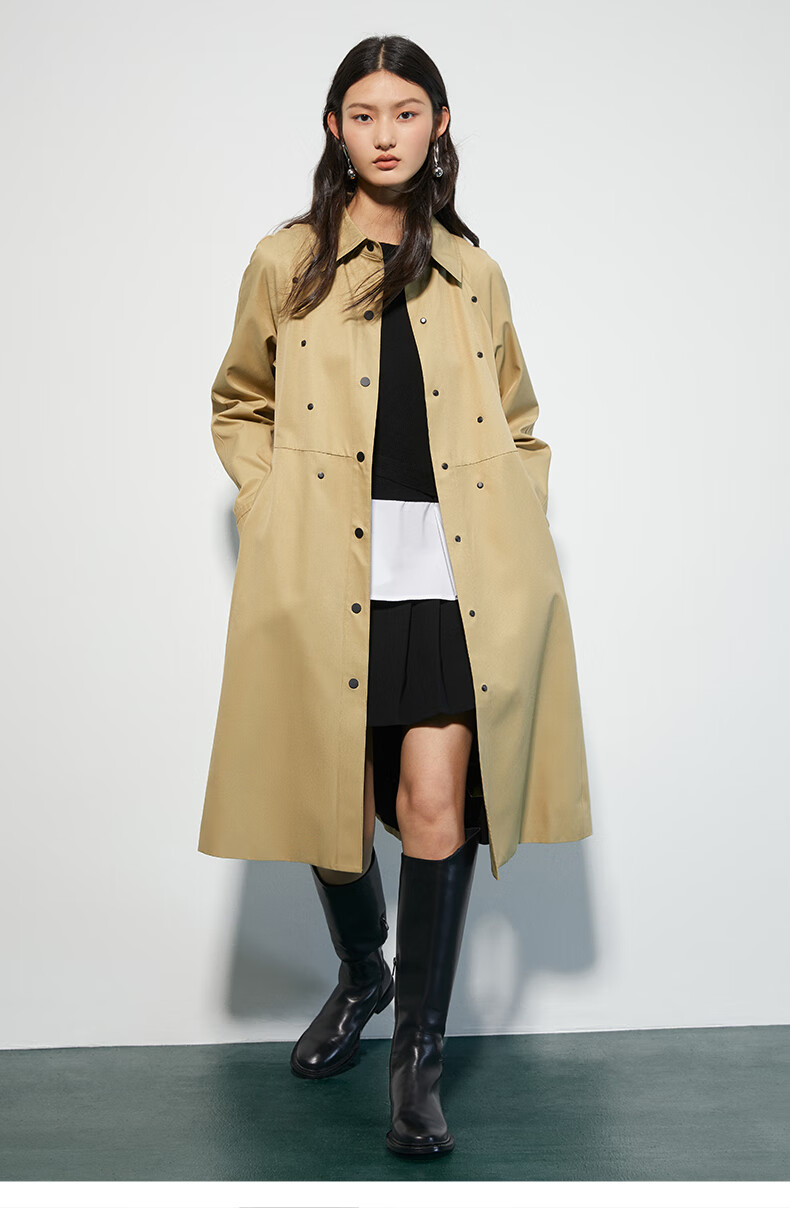 曼德诗豆绿色风衣女2022春季门襟挡风层次感廓形气质通勤宽松外套豆