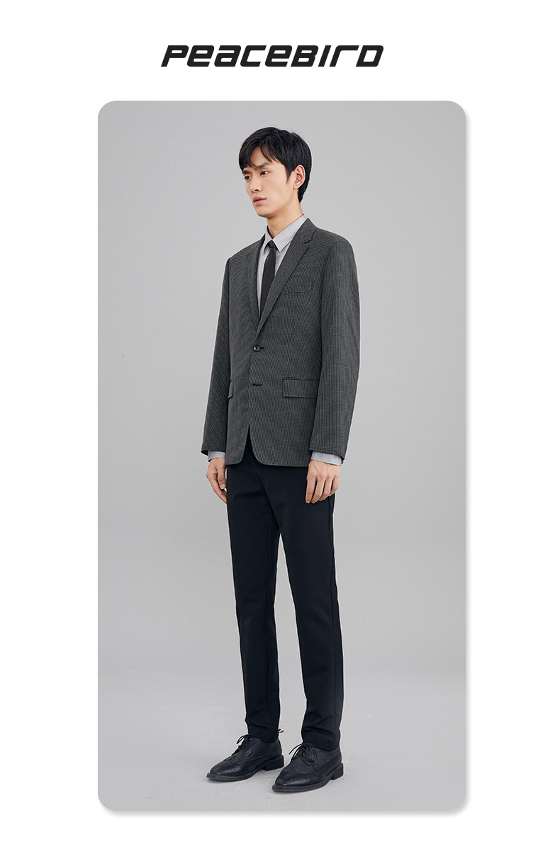 太平鸟男装灰格子西服男冬季新款韩版潮流休闲西装男外套灰格纹xxxl