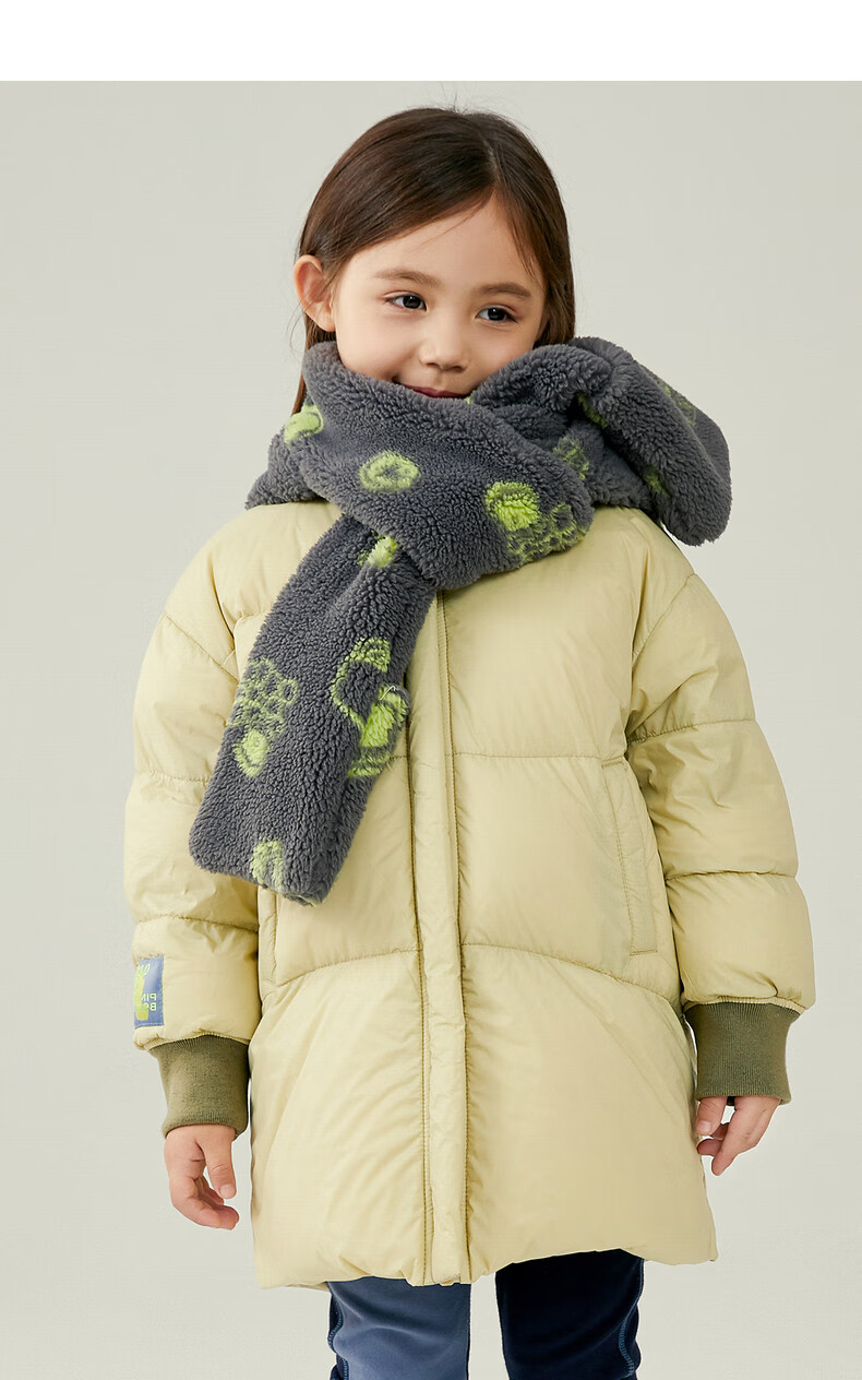 马拉丁童装女大童中长羽绒服2021冬装新可拆卸羊羔绒围巾帽羽绒衣灰紫