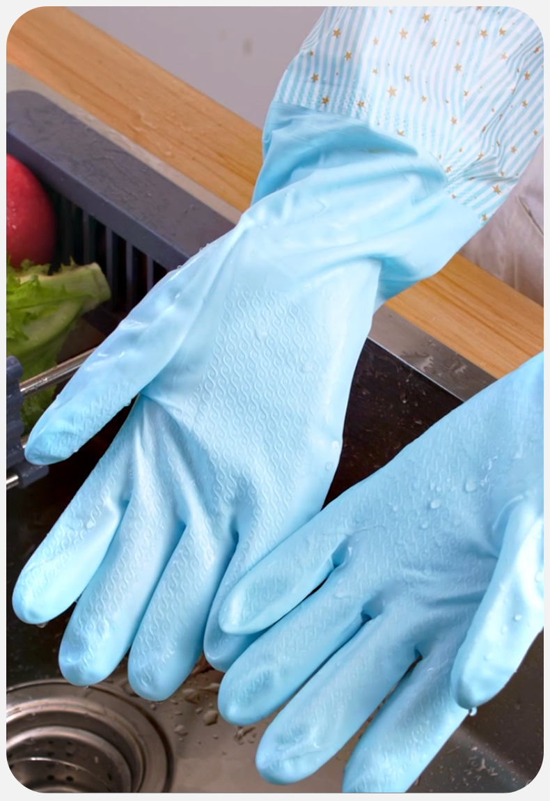 加绒手套洗碗家务冬季女加厚保暖防水秋冬天洗衣耐用丁晴乳胶手套粉色