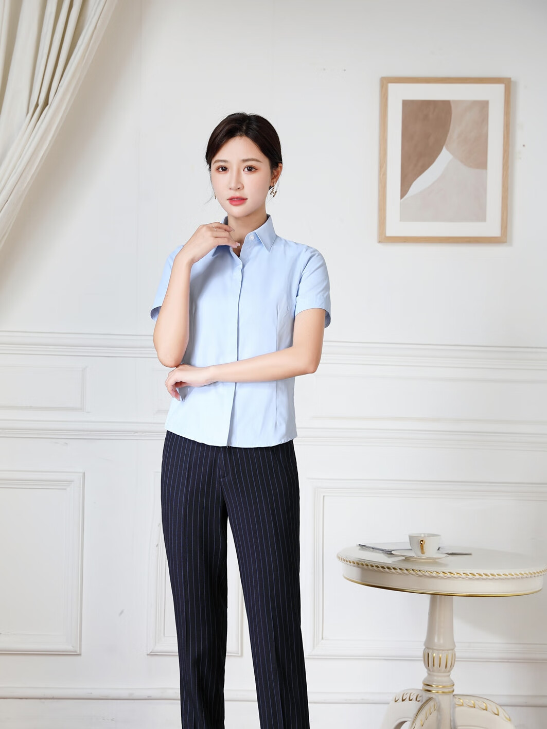 中国建设银行工作服建行工作服女短袖衬衫衬衣行服条纹职业装西装裤
