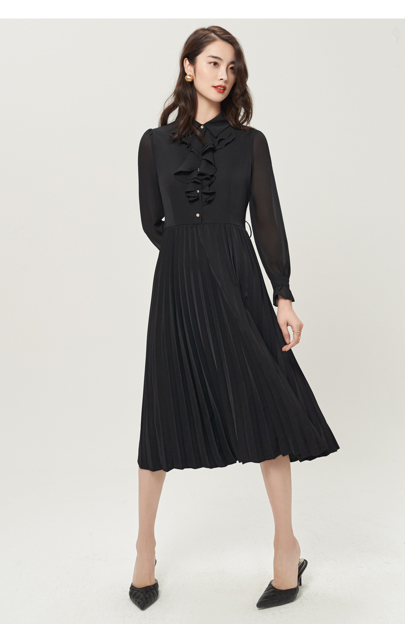 芭蒂娜气质法式中长裙2021春女人味收腰修身高端洋气名媛连衣裙女 米