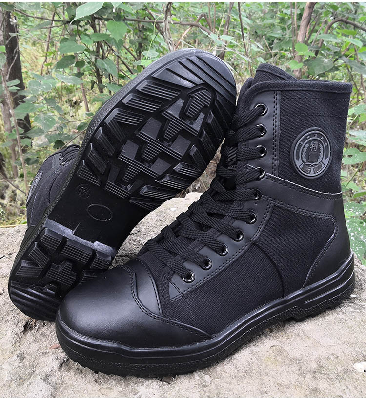 欲战 保安鞋男侧拉链高帮防滑耐磨战术靴黑色作训鞋训练鞋女物业保安