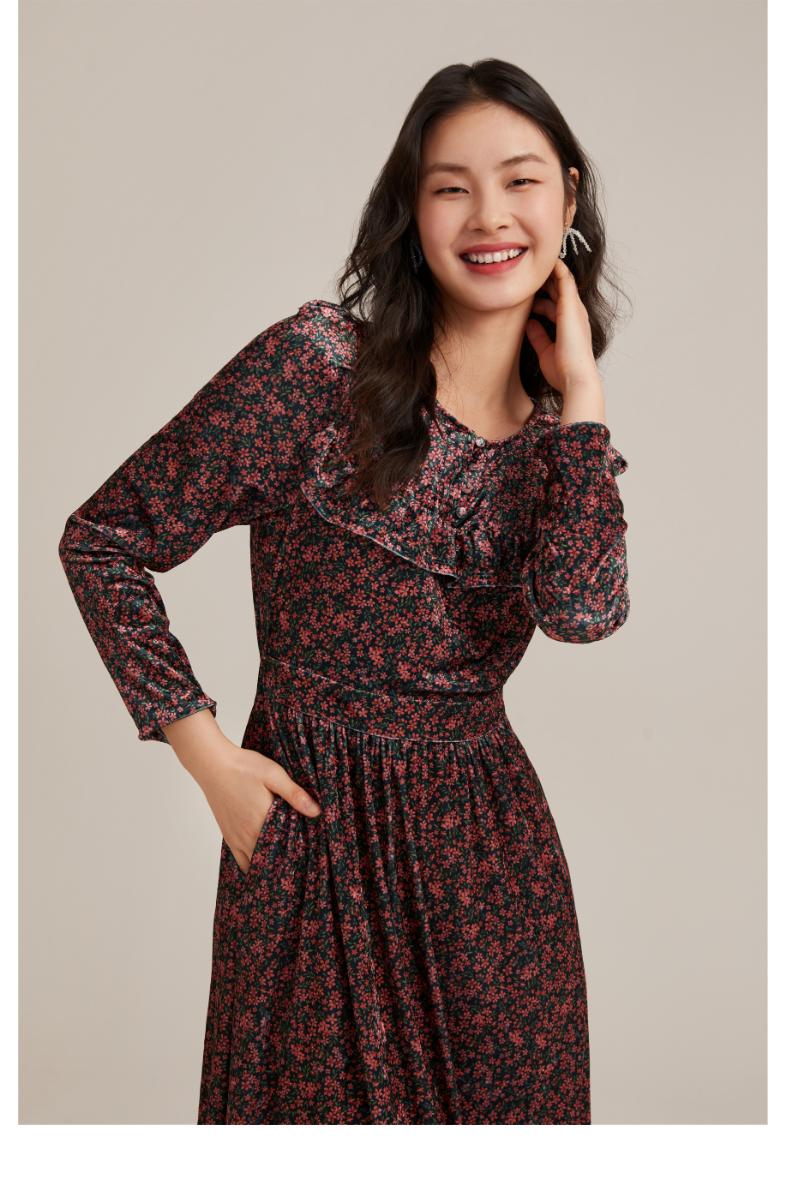 限时抢购gloria歌莉娅2021年冬季新品丝绒印花连衣裙11dr4k28027d黑底