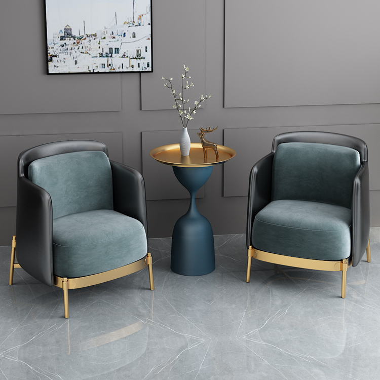 帕芭莎 洽谈桌 轻奢售楼处接待洽谈桌椅组合休息区简约北欧商务会客休闲小圆桌 孔雀蓝(一桌两椅)组合