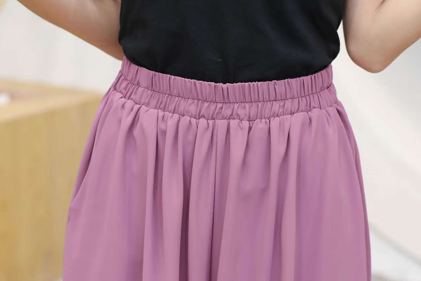 很想 夏季雪纺百褶裤女韩版宽松大码网纱百搭薄款垂感白色九分裤直筒